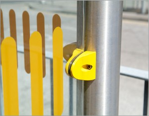 close up of hinge on Elite full drop bus shelter.