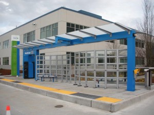 Everett waiting shelter with a long covered canopy.