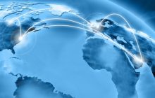 view of countries on a globe with white lines connecting future systems locations.