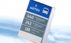 close up of an Austin Texas bus stop sign.