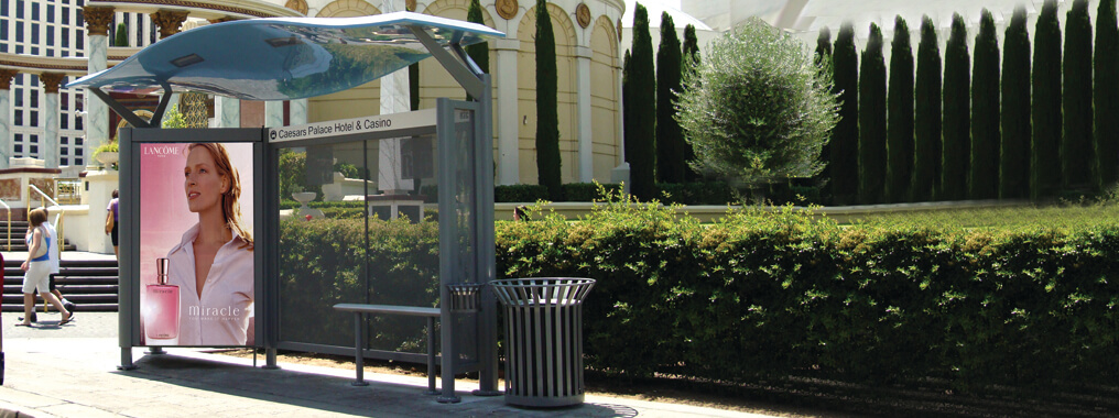 bus shelter with 6 sheet display at side.